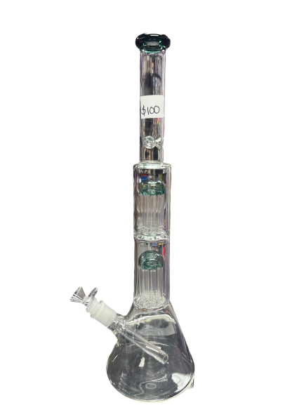 18” glass water pipe with percs and color accents