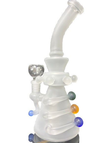 10" Beaker Frosted Water Pipe w/ Bead Decoration