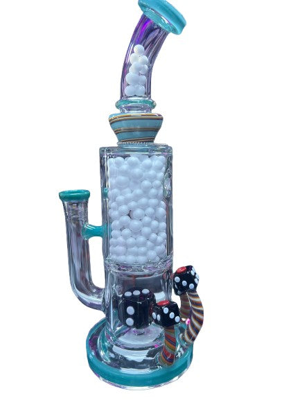 11” EG Glass Dice and Card Turbine Water Pipe With Bowl